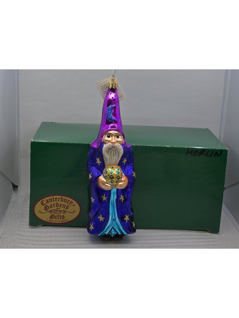 Christopher Radko 1996 "The Merlin" Wizard Glass Christmas Ornament 9" Hang-Tag